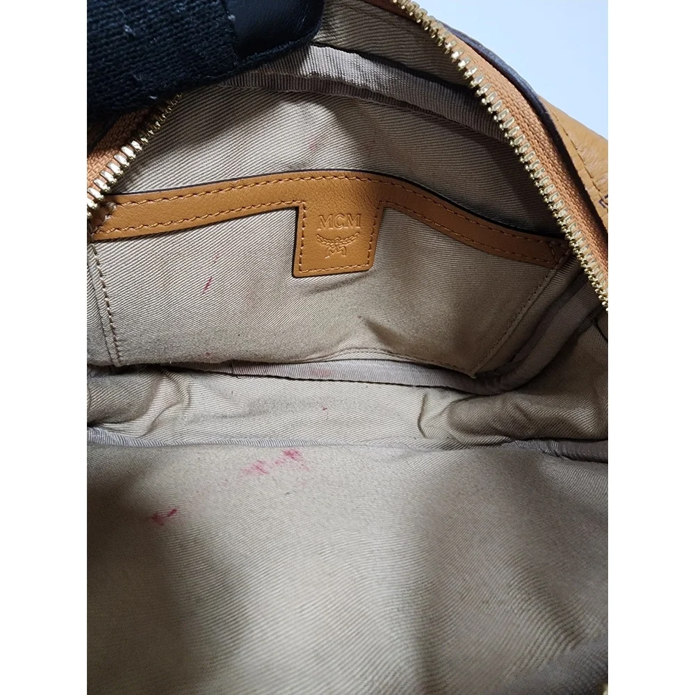 MCM Visetos Mini Leather Aren Crossbody Bag Brown